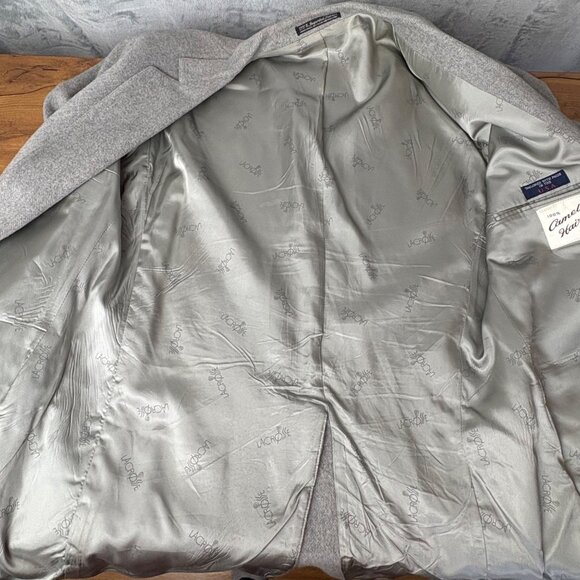 Vintage Lacrosse Mens Camel Hair Gray Blazer 42L Made In USA Lined Flaws - Picture 12 of 12